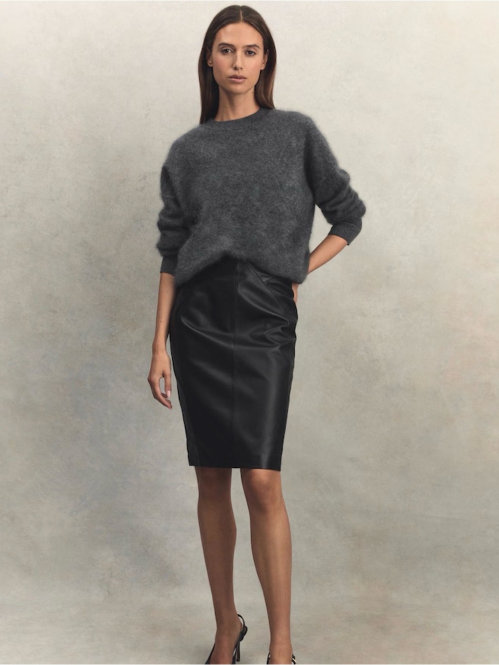 Reiss Black Faux Leather Pencil Skirt